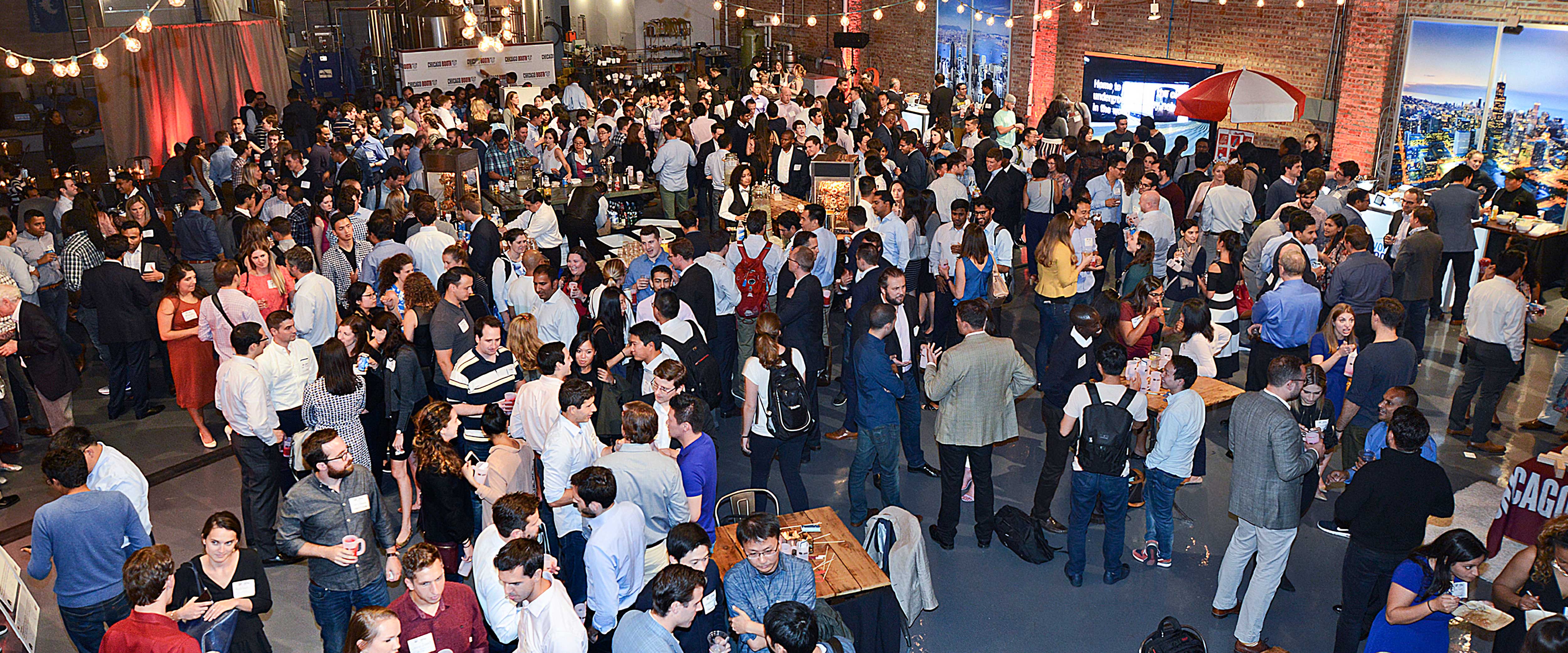 Large group networking at a Chicago Booth alumni event